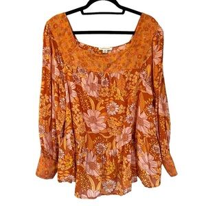 American Eagle Outfitters Orange Pink Floral Flowy Boho Cottagecore‎ Top L